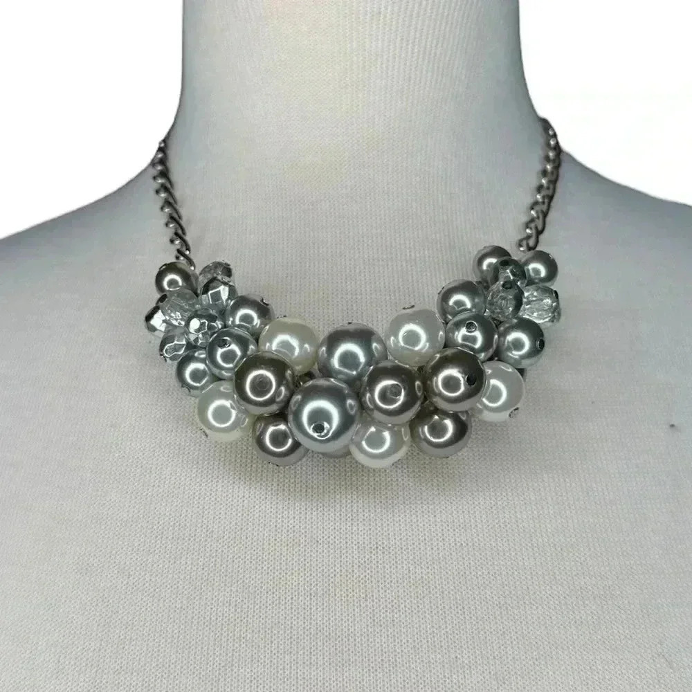 Cute bubble necklace silver chrome pearl clear beaded necklace
